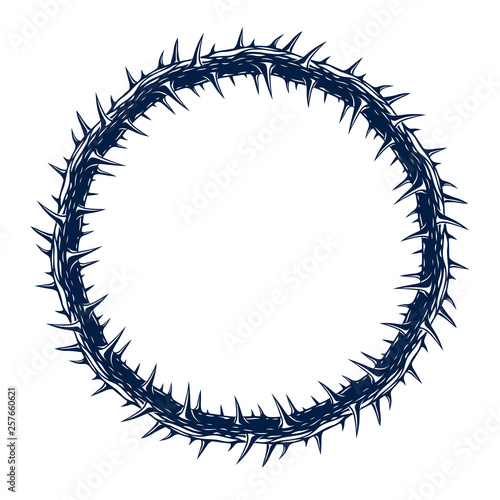 Round frame from thorn, blackthorn vector design element, circle shape border.
