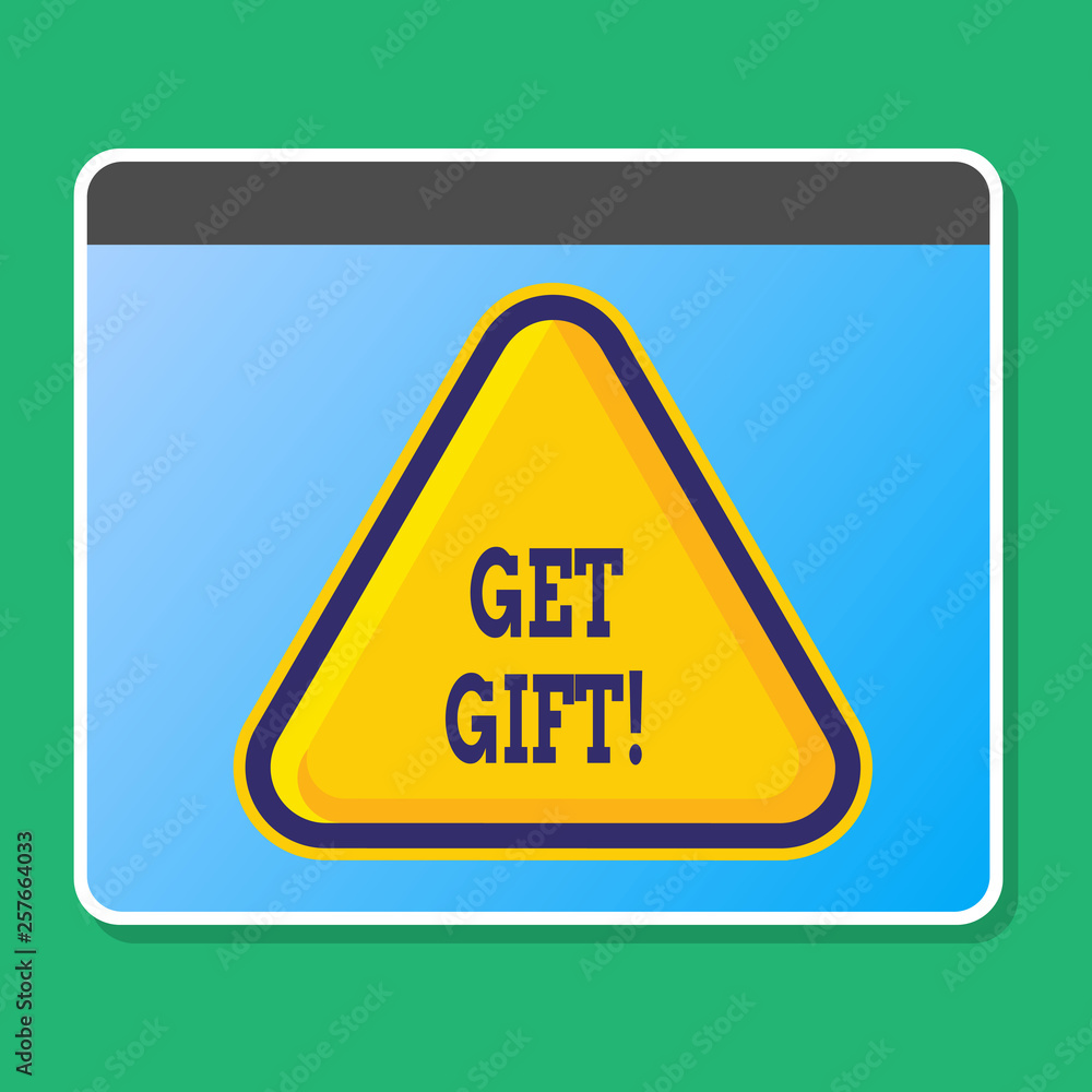 Handwriting text writing Get Gift. Conceptual photo something that you give without getting anything in return Blank Yellow Embossed Triangle with Border as Web Button In Tablet Screen Handwriting text writing Get Gift. Conceptual photo something that you give without getting anything in return Blank Yellow Embossed Triangle with Border as Web Button In Tablet Screen