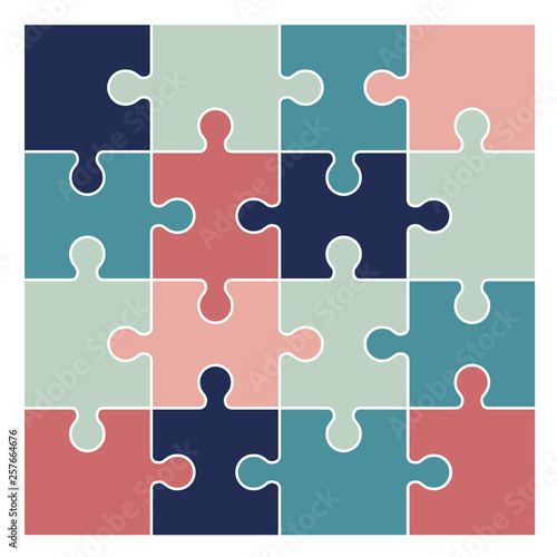Multicolored puzzle pieces isolated on white background. Vector illustration