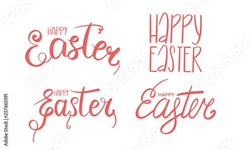 Happy Easter handwriting lettering set. Style calligraphy for Easter Sunday and Monday. Design for holiday greeting card, invitation, poster, banner or background. Vector illustration