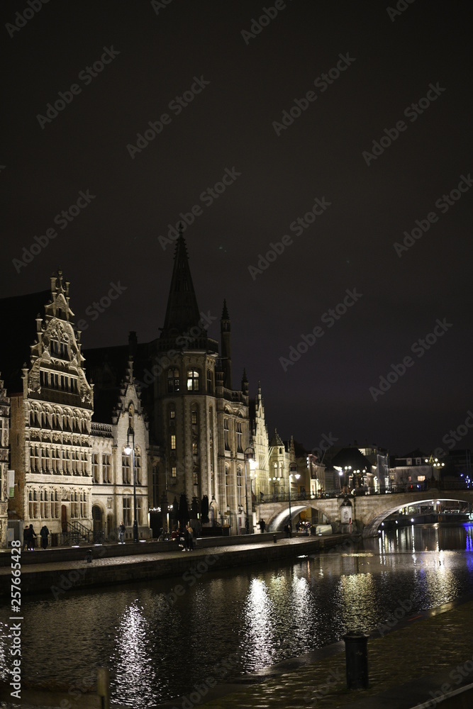 Buildings at night in Ghent
