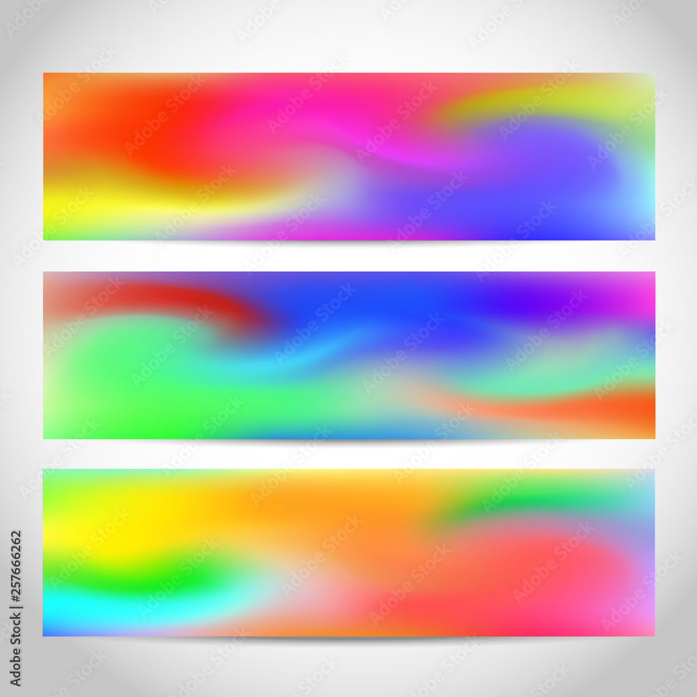 Banners or headers, footers with trendy bright colorful rainbow gradient colorful background
