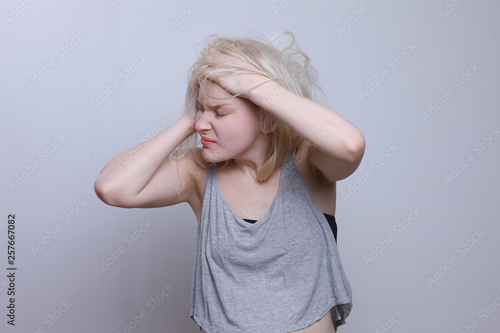 Girl makes faces. Crazy woman. Blonde Girl makes faces. Crazy woman. Blonde