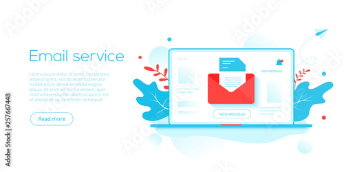 Email service creative flat vector illustration. Electronic mail message concept as part of business  marketing. Webmail or mobile service layout for website landing header. 