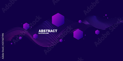 Vector abstract background with dynamic waves, line and particles.