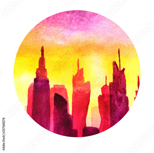 skyline with abstract illustration