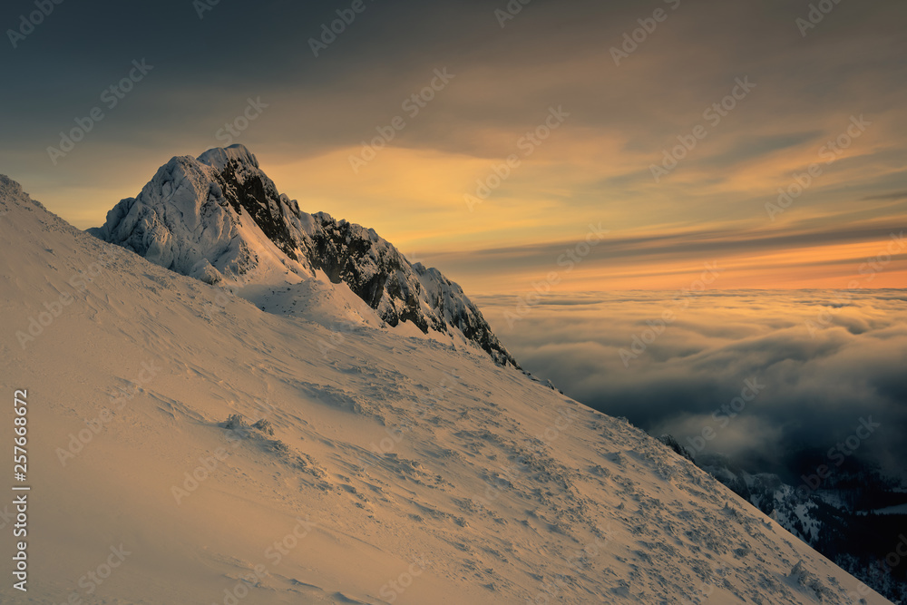 Sea of clouds over the Giewont peak.