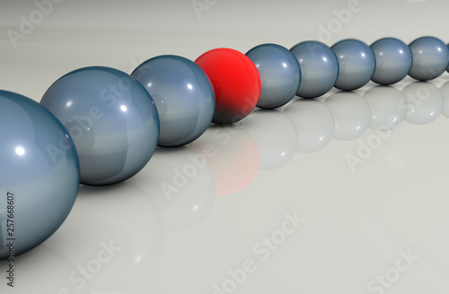 Red ball and balls. 3d render on black background