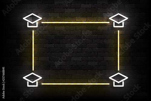 Vector realistic isolated neon sign of Graduation frame logo for template decoration and invitation layout on the wall background.