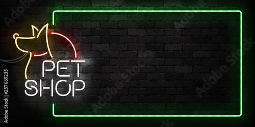 Vector realistic isolated neon sign of Pet Shop frame logo for template decoration and mockup covering on the wall background. Concept of pet care and veterinary.
