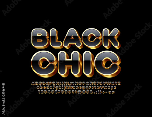 Vector chic Black Font. Glossy Alphabet Letters, Numbers and Symbols.