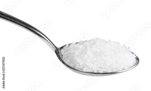 Photography tablespoon with coarse grained Sea Salt close up