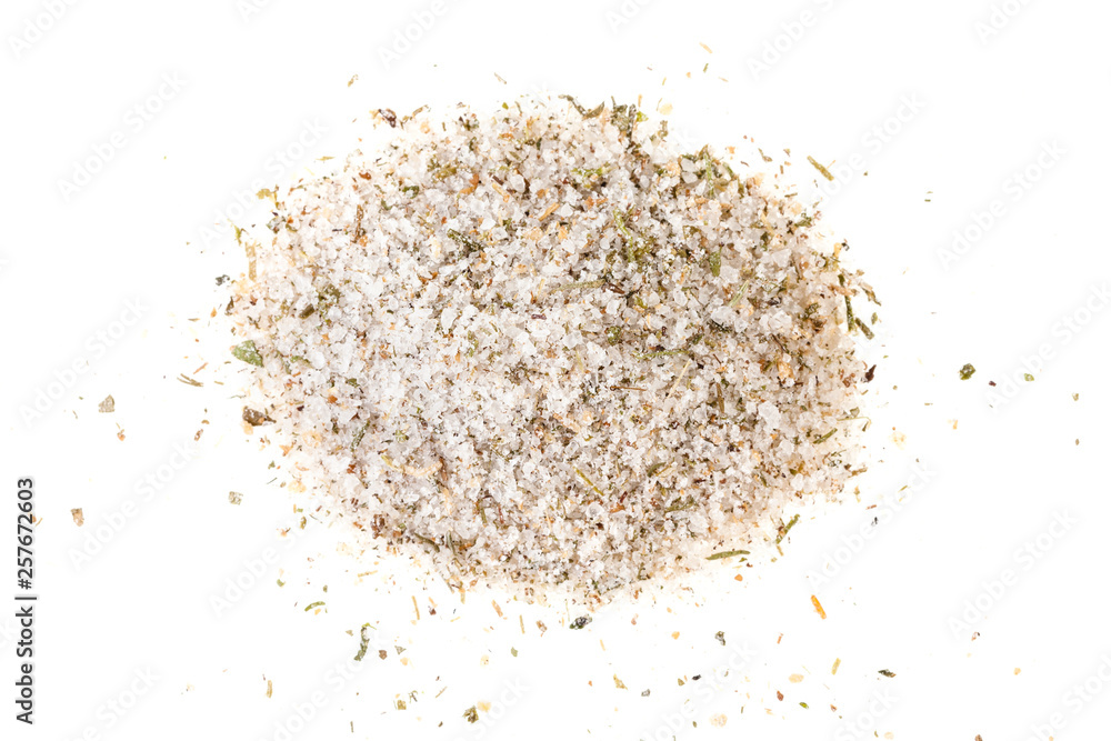 top view of pile of seasoned salt with spices top view of pile of seasoned salt with spices