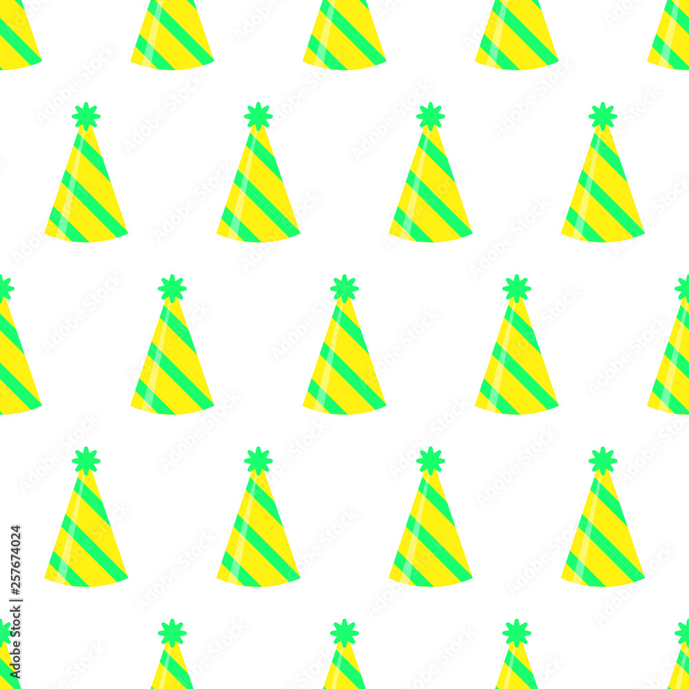 Party hat seamless pattern on white background. Birthday hat set. Vector fun decoration. Party hat seamless pattern on white background. Birthday hat set. Vector fun decoration.