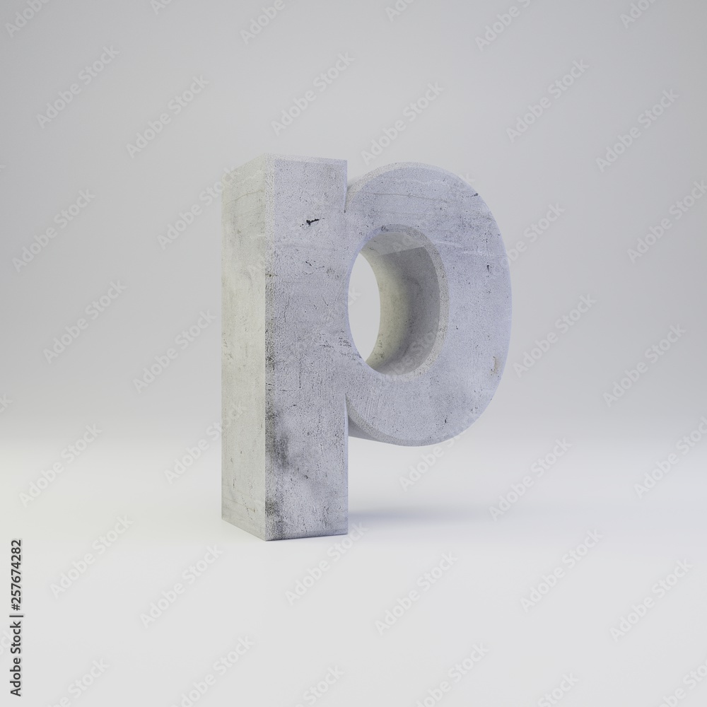 Concrete letter P lowercase with plaster texture isolated on white background Concrete letter P lowercase with plaster texture isolated on white background