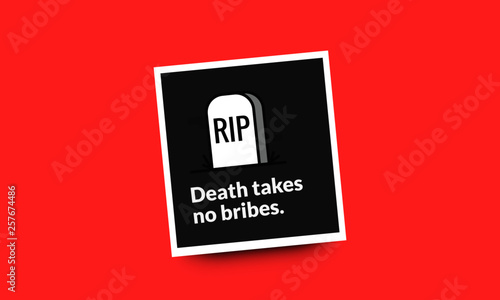 Death Takes No Bribes Motivational Poster with Tombstone Illustration