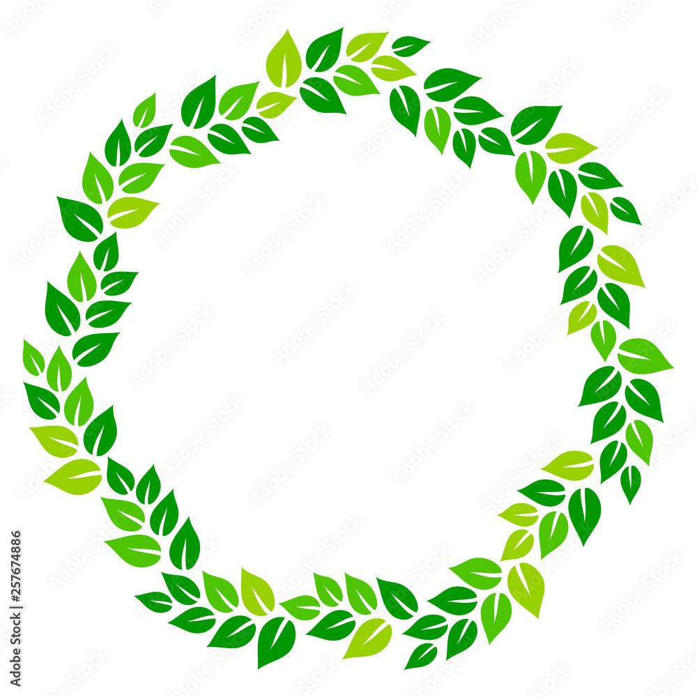 Fresh green leaves on white circle frame, vector Fresh green leaves on white circle frame, vector