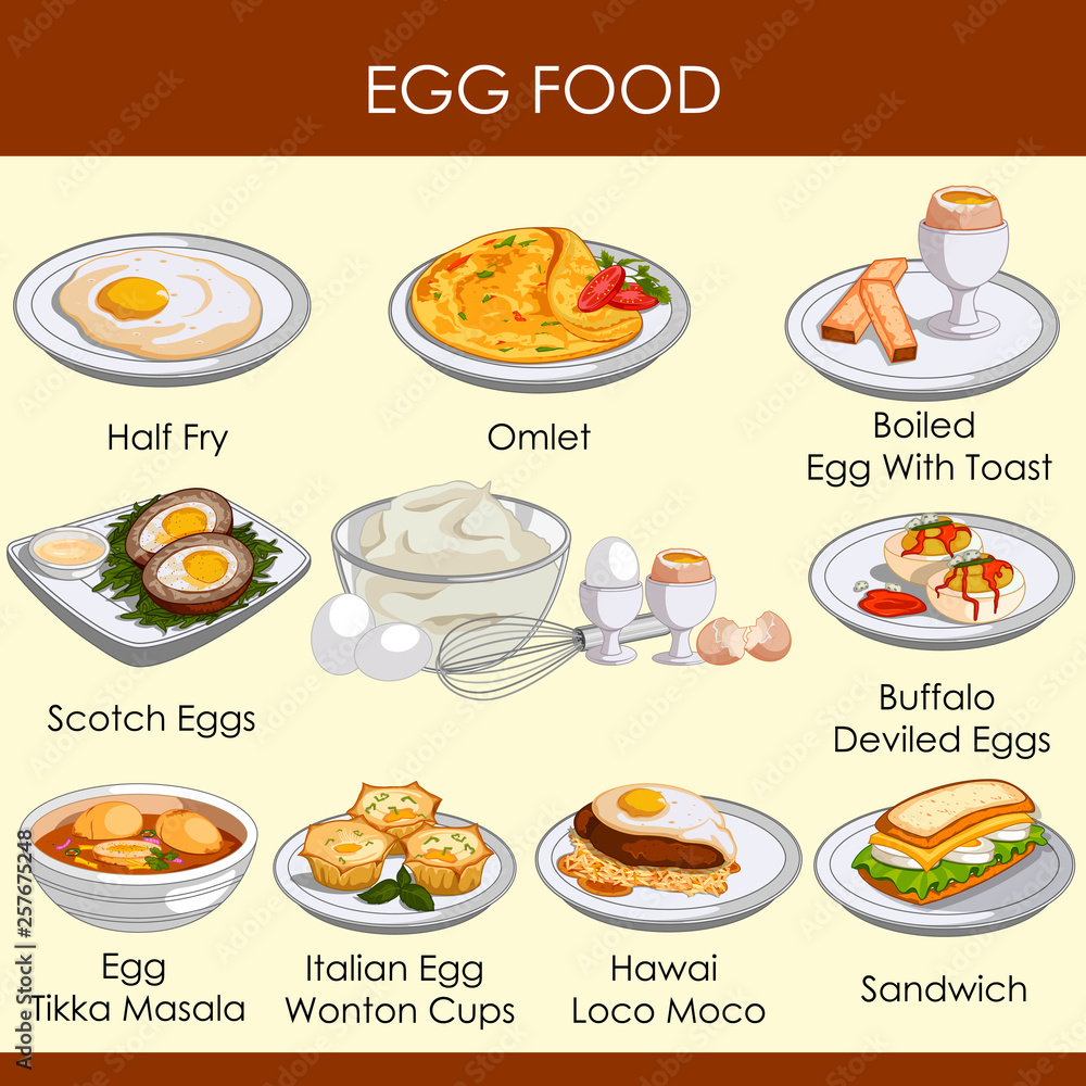 easy to edit vector illustration of different variety of food made of Egg easy to edit vector illustration of different variety of food made of Egg
