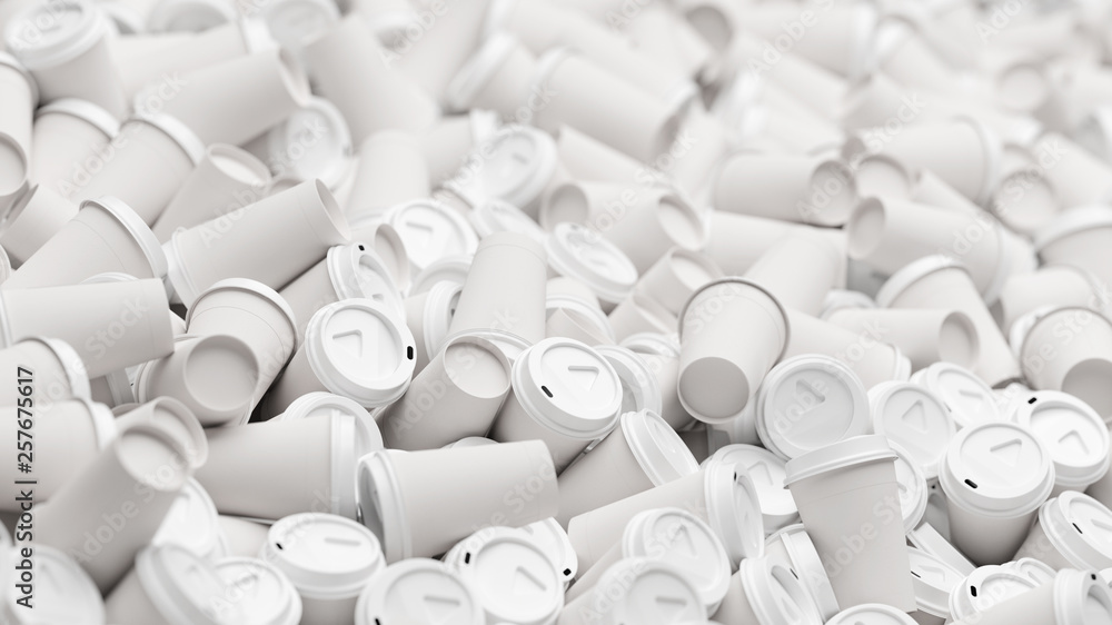 Obraz premium Many disposable coffee mugs as pollution