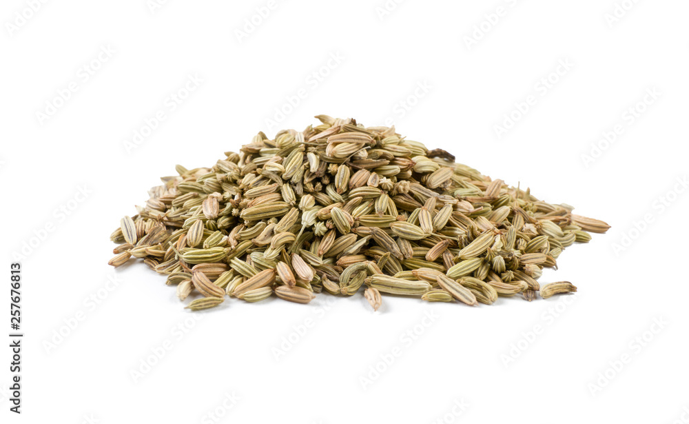 fennel seeds heap isolated on white background. front view fennel seeds heap isolated on white background. front view