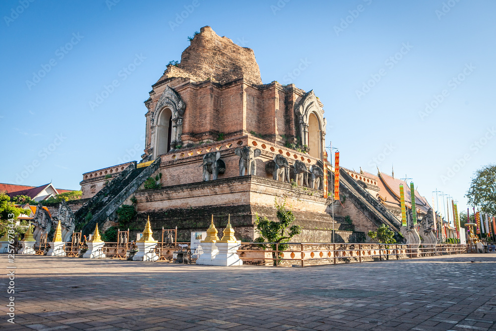 Ancient partly destroyed brick pagoda Wat Chedi Luang in Chiang Mai