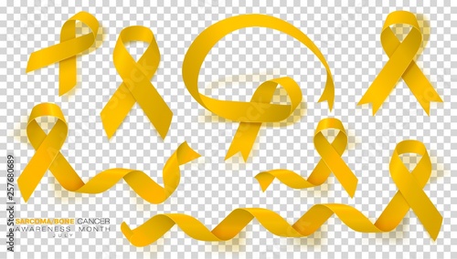 Sarcoma and Bone Cancer Awareness Week. Yellow Color Ribbon Isolated On Transparent Background. Vector Design Template For Poster.
