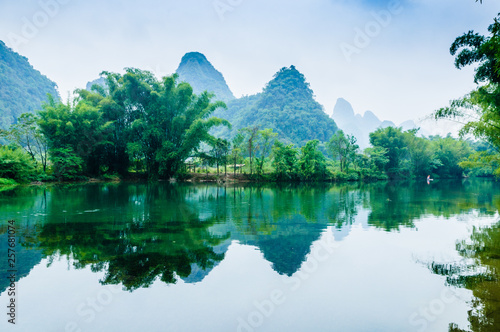 The river and mountain scenery in spring