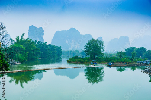 The river and mountain scenery in spring