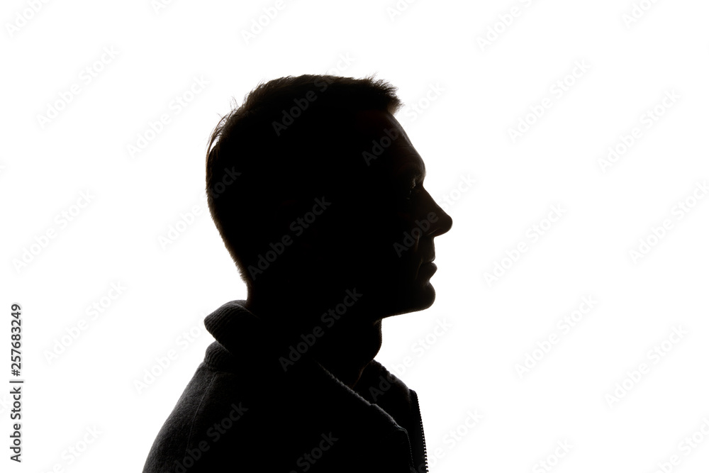 Side view of pensive man isolated on white