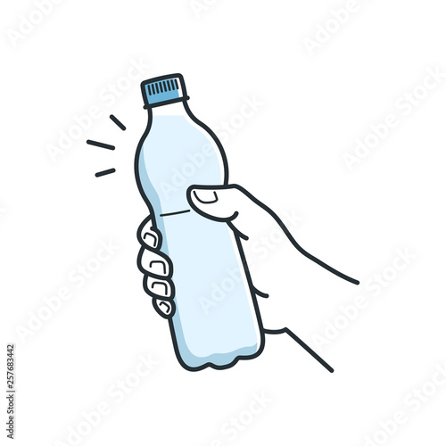 Hand hold water bottle. Male hand holding plastic