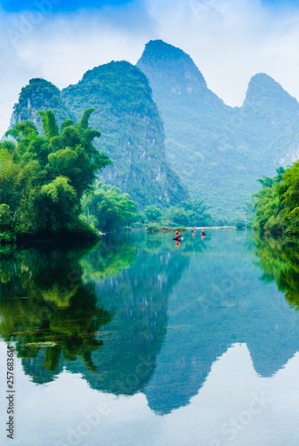 The river and mountain scenery in spring