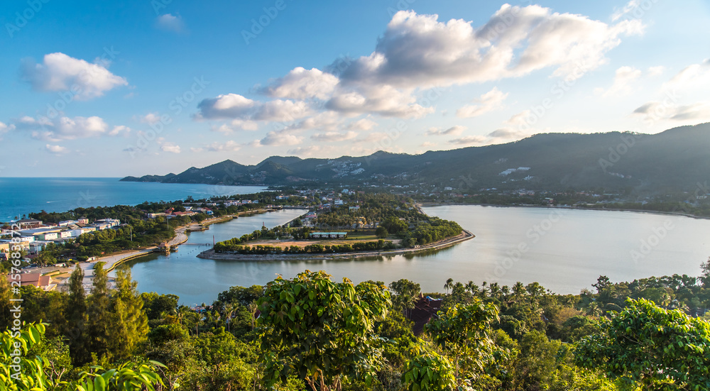Samui chaweng beach and lake, view from hill . Thailand