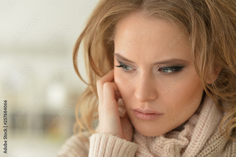 Close up view of sad young woman posing Close up view of sad young woman posing