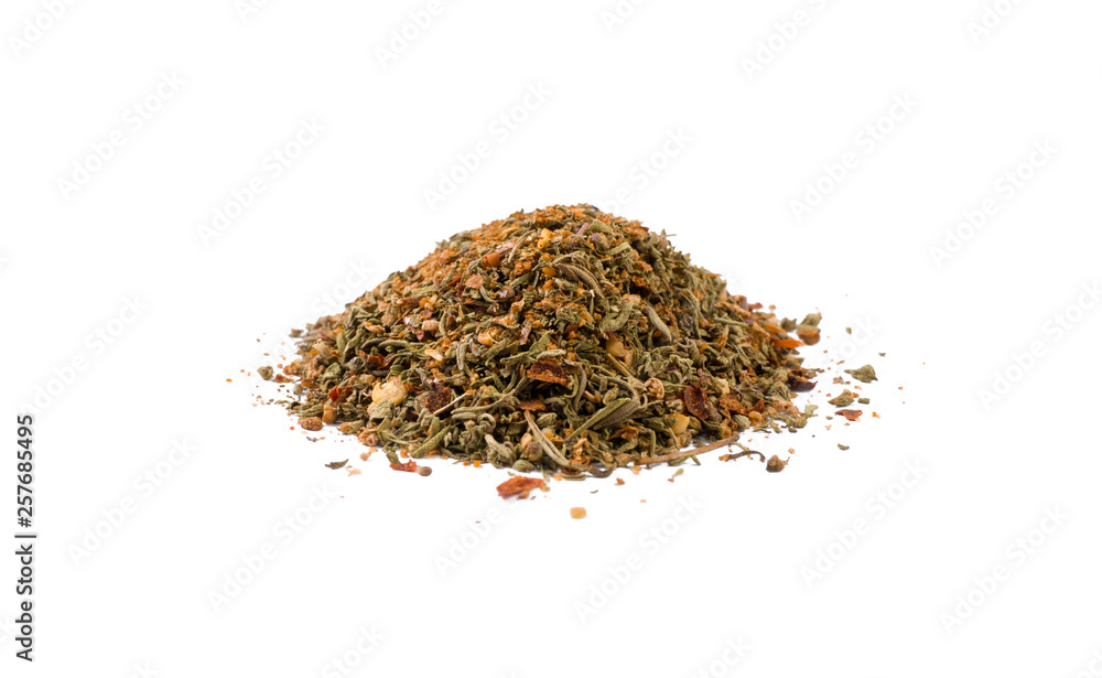 red savory mix or Chubritsa heap isolated on white background. front view red savory mix or Chubritsa heap isolated on white background. front view