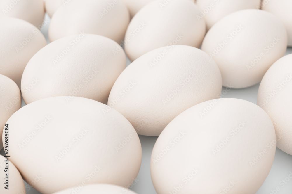 White eggs. Background of eggs. Concept happy easter. Eggs as a symbol of the holiday. Background for healthy food, easter, eggs food production. 3D illustration White eggs. Background of eggs. Concept happy easter. Eggs as a symbol of the holiday. Background for healthy food, easter, eggs food production. 3D illustration