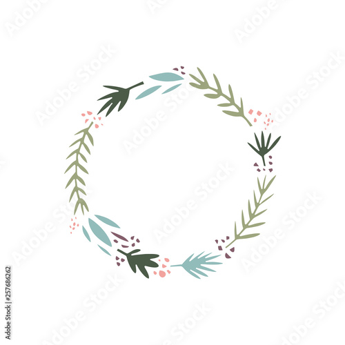 Vector floral illustration, frame or wreath, scrapbook design, pastel florals set, template for logo