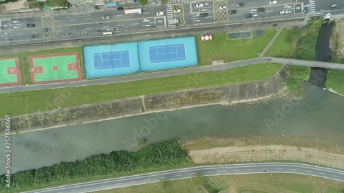 Aerial view of the Tennis Court, Basketball Field, cityscape near Muzha station photo