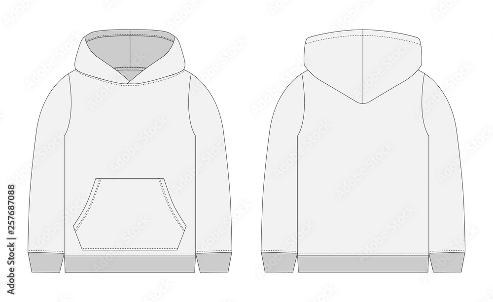 Technical sketch for men grey hoodie. Mockup template hoody. Stock ...