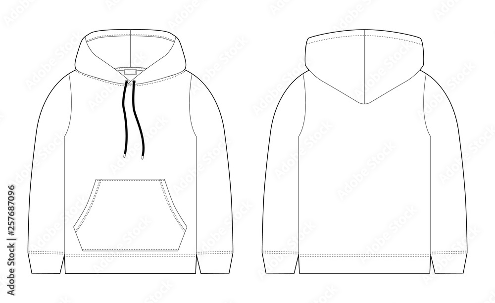 Fashion technical sketch for men hoodie. Mockup template hoody. Stock  Vector | Adobe Stock