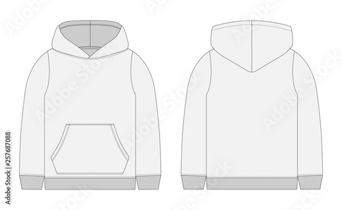Technical sketch for men grey hoodie. Mockup template hoody.