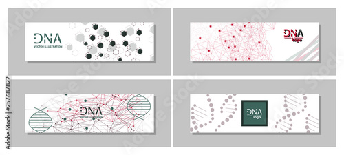 Set of Minimalist medicine design of landing page template with dna colorful background. Vector illustration eps 10.