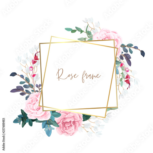 Gold frame with pale roses,...