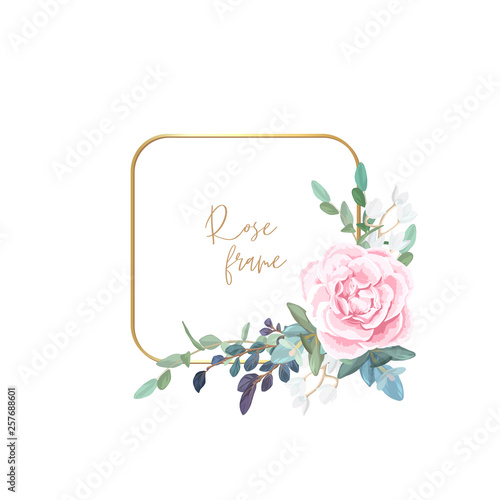 Gold frame with pale roses,...