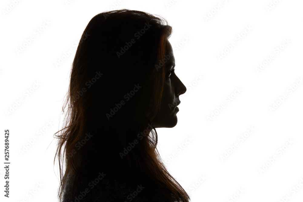 Side view of woman looking away isolated on white
