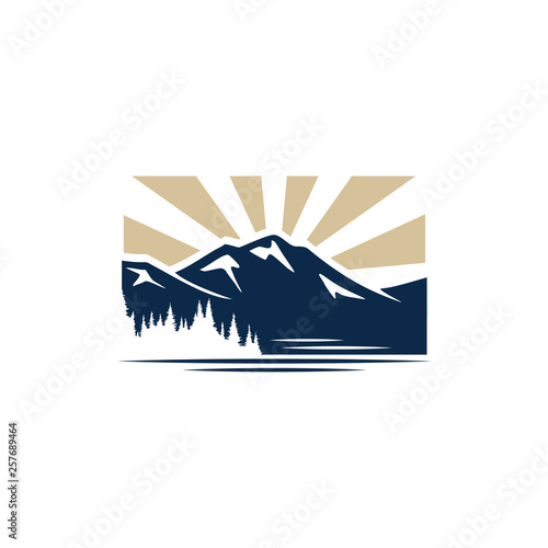 Mountain with Forest and Lake illustration logo design