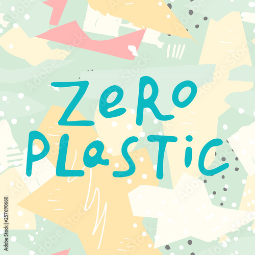 Zero waste handwritten text title. Waste management concept isolated illustration on pink letters on a abstract background.