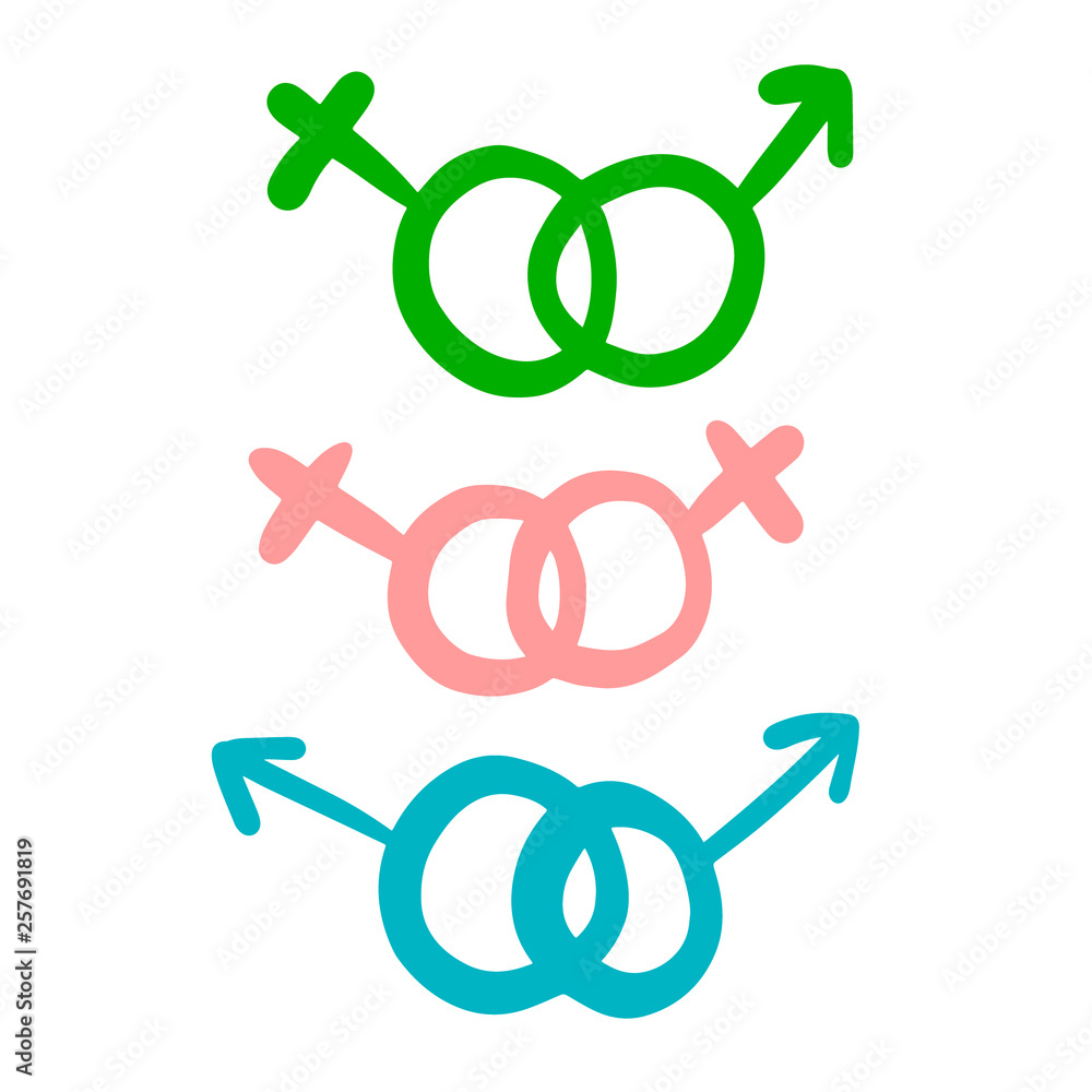 Symbols of sex and relations hand drawn illustration in cartoon style Symbols of sex and relations hand drawn illustration in cartoon style