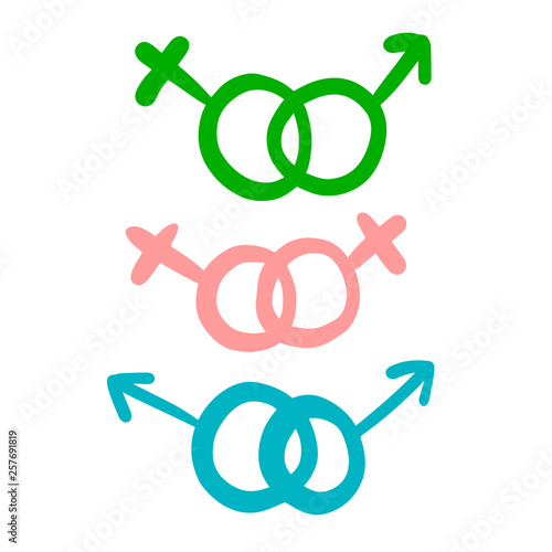 Symbols of sex and relations hand drawn illustration in cartoon style