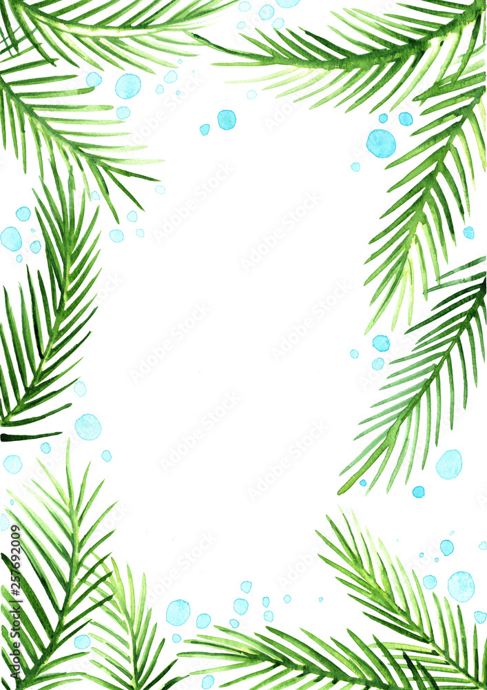 Coconut leaves with blue bubble watercolor hand painting for decoration on summer beach events.