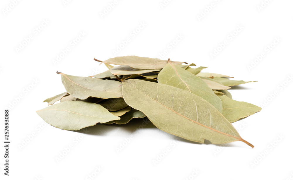 bay leaves heap isolated on white background. front view